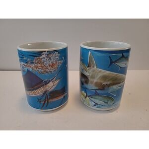 Two Guy Harvey Deep Sea SHARK‎ And Tuna Marlin Mugs 16oz 2005